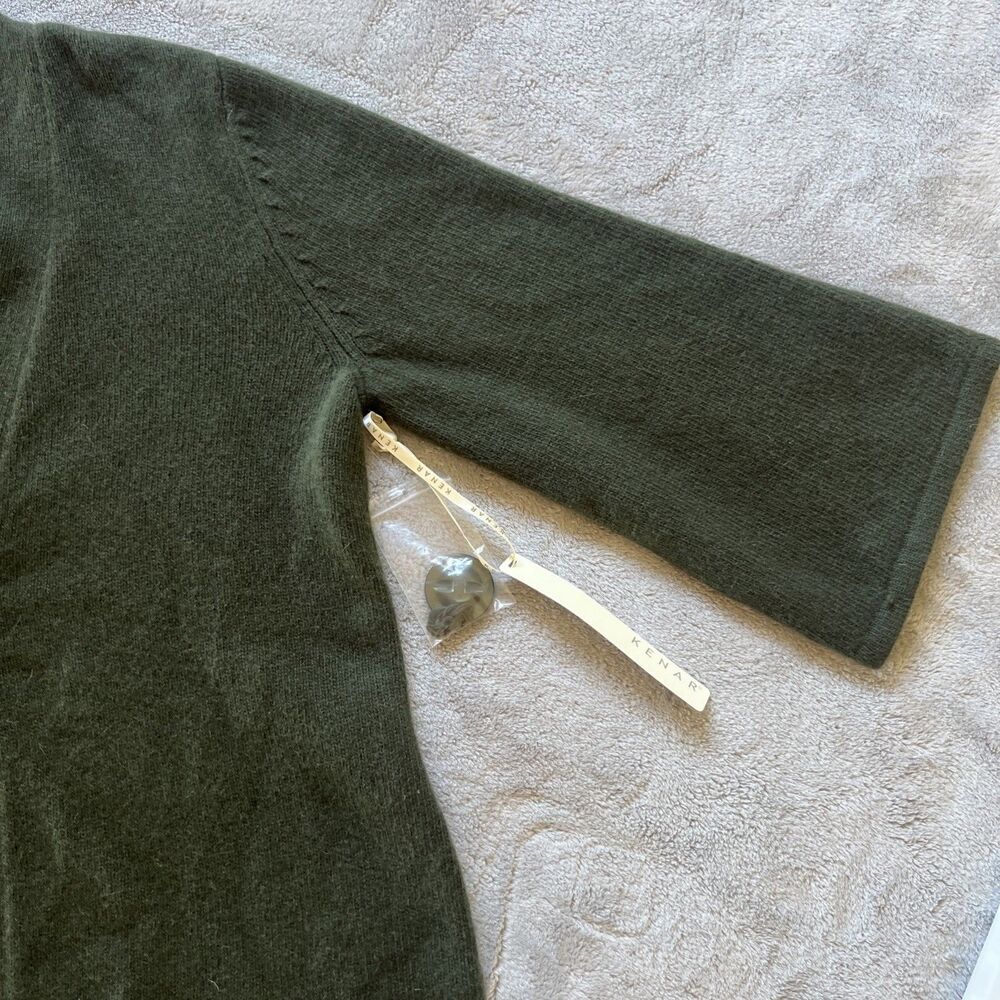 Kenar Cardigan Sweater Size Large Green Lambswool Angora Nylon Single Button - Picture 4 of 11
